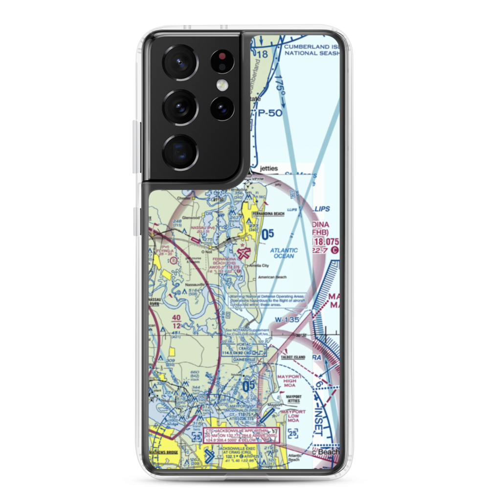 Fernandina Beach Muni Airport (FHB) VFR Sectional Samsung Case Samsung Galaxy S21 Ultra model shown