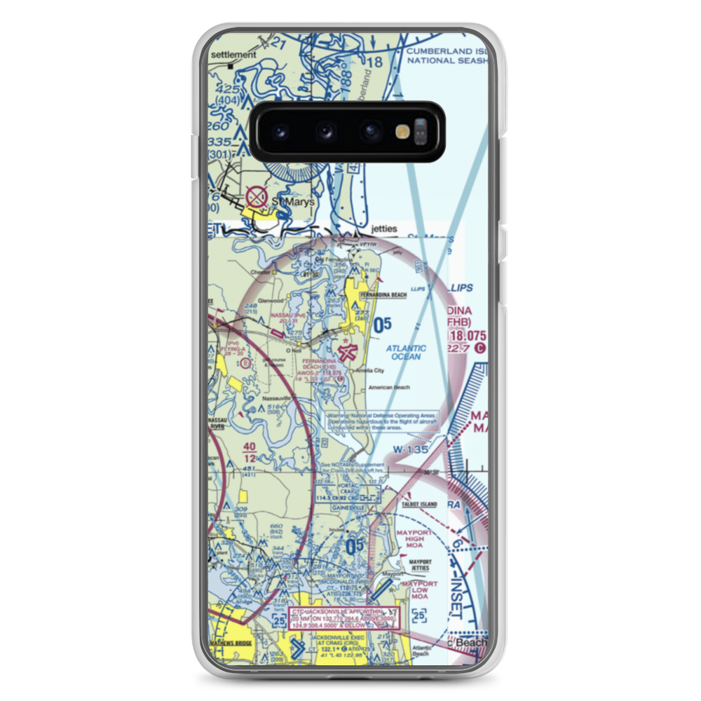 Fernandina Beach Muni Airport (FHB) VFR Sectional Samsung Case Samsung Galaxy S10+ model shown