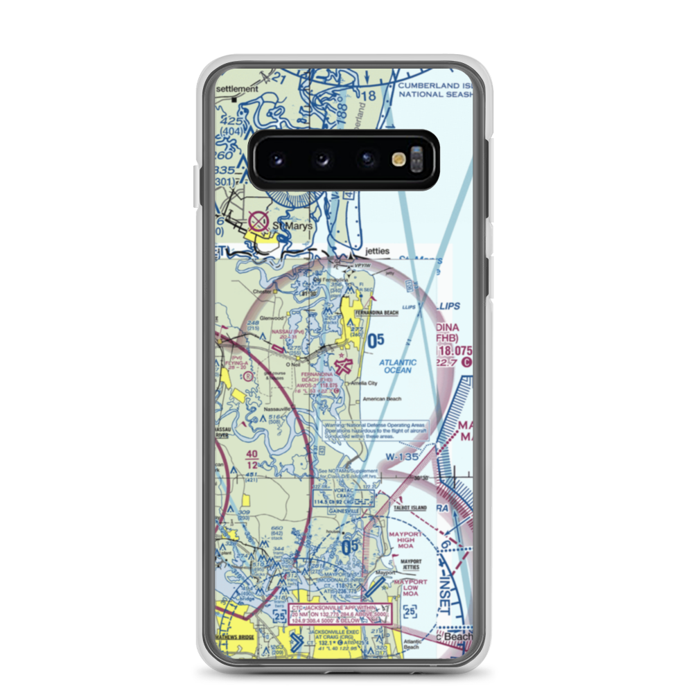 Fernandina Beach Municipal Airport (FHB) VFR Sectional Samsung Case Samsung Galaxy S10 model shown
