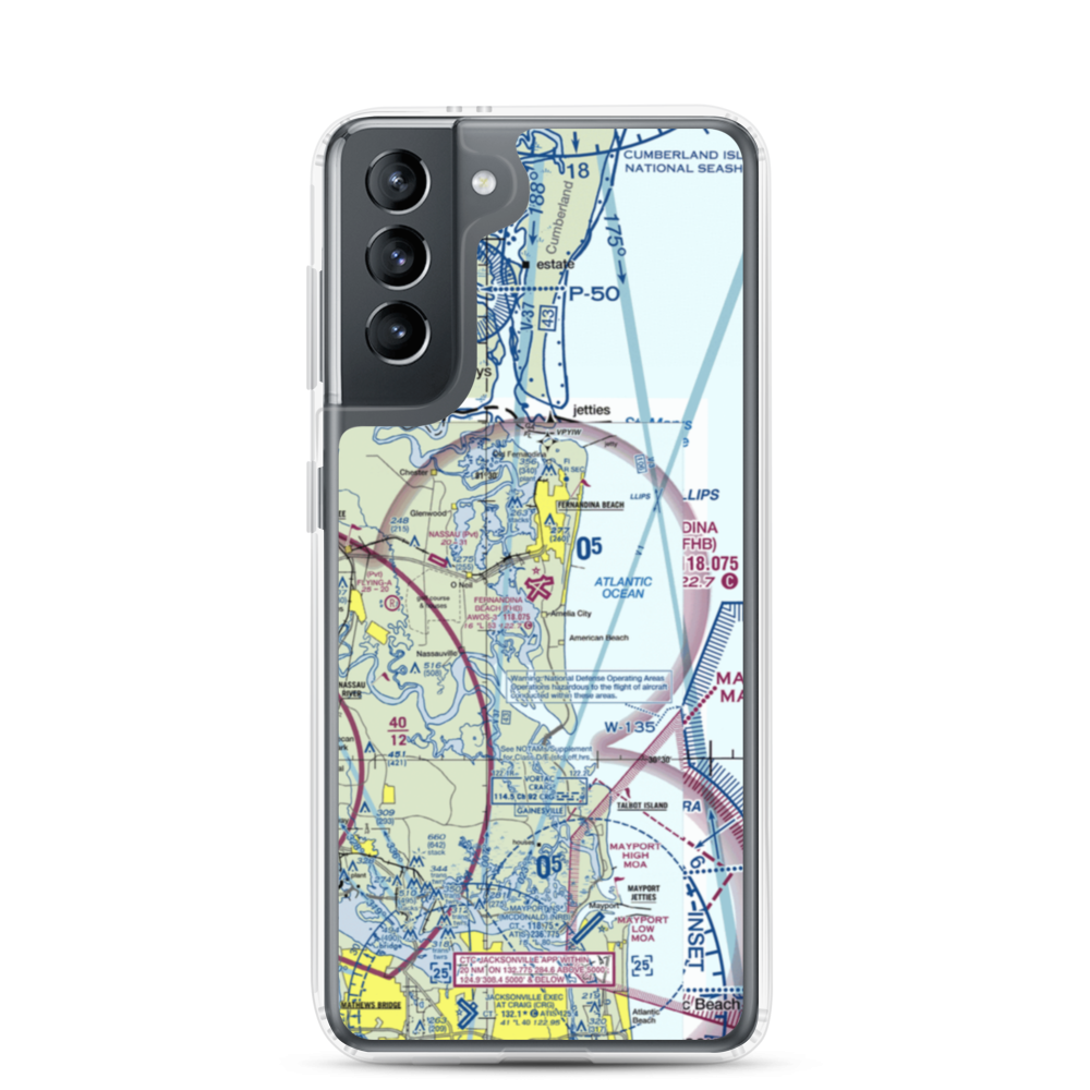 Fernandina Beach Municipal Airport (FHB) VFR Sectional Samsung Case Samsung Galaxy S21 model shown