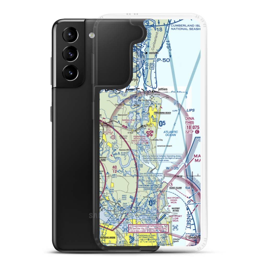 Fernandina Beach Municipal Airport (FHB) VFR Sectional Samsung Case Samsung Galaxy S21 Plus model shown