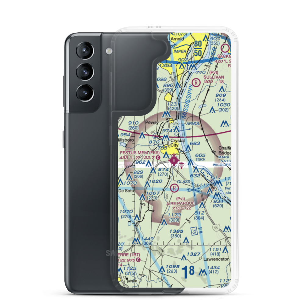 Festus Memorial Airport (FES) VFR Sectional Samsung Case Samsung Galaxy S21 model shown