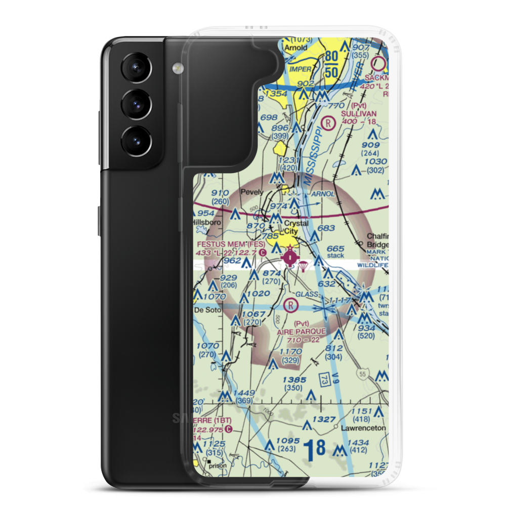 Festus Memorial Airport (FES) VFR Sectional Samsung Case Samsung Galaxy S21 Plus model shown