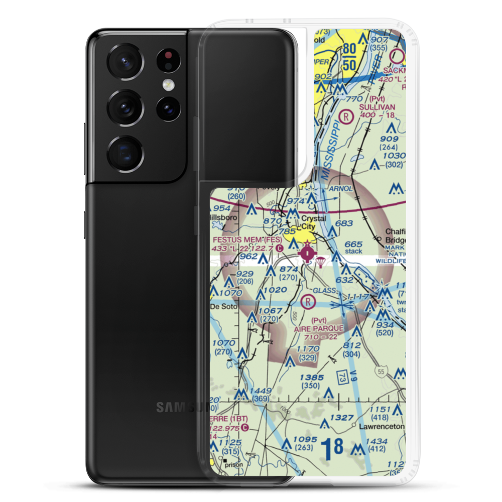 Festus Memorial Airport (FES) VFR Sectional Samsung Case Samsung Galaxy S21 Ultra model shown