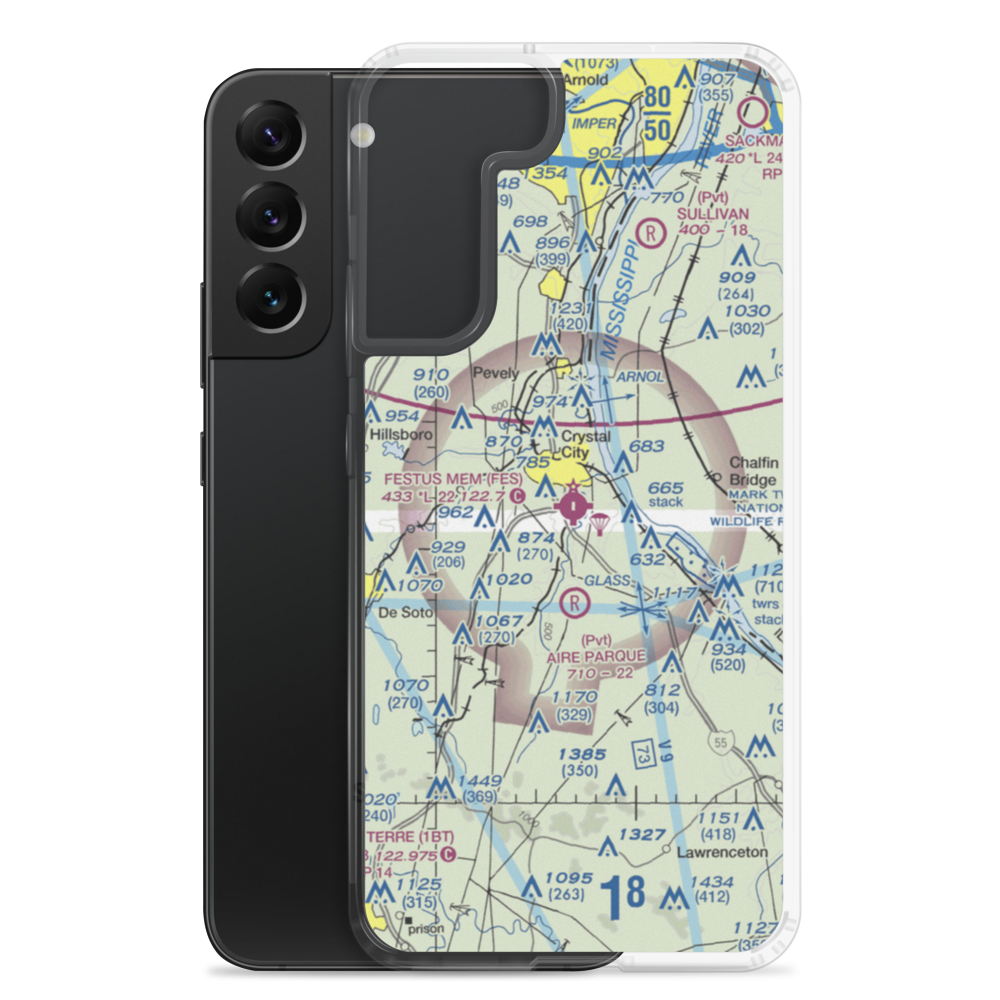 Festus Memorial Airport (FES) VFR Sectional Samsung Case Samsung Galaxy S22 Plus model shown