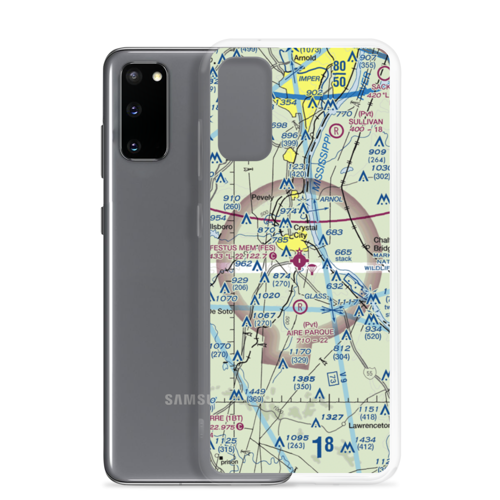 Festus Memorial Airport (FES) VFR Sectional Samsung Case Samsung Galaxy S20 model shown