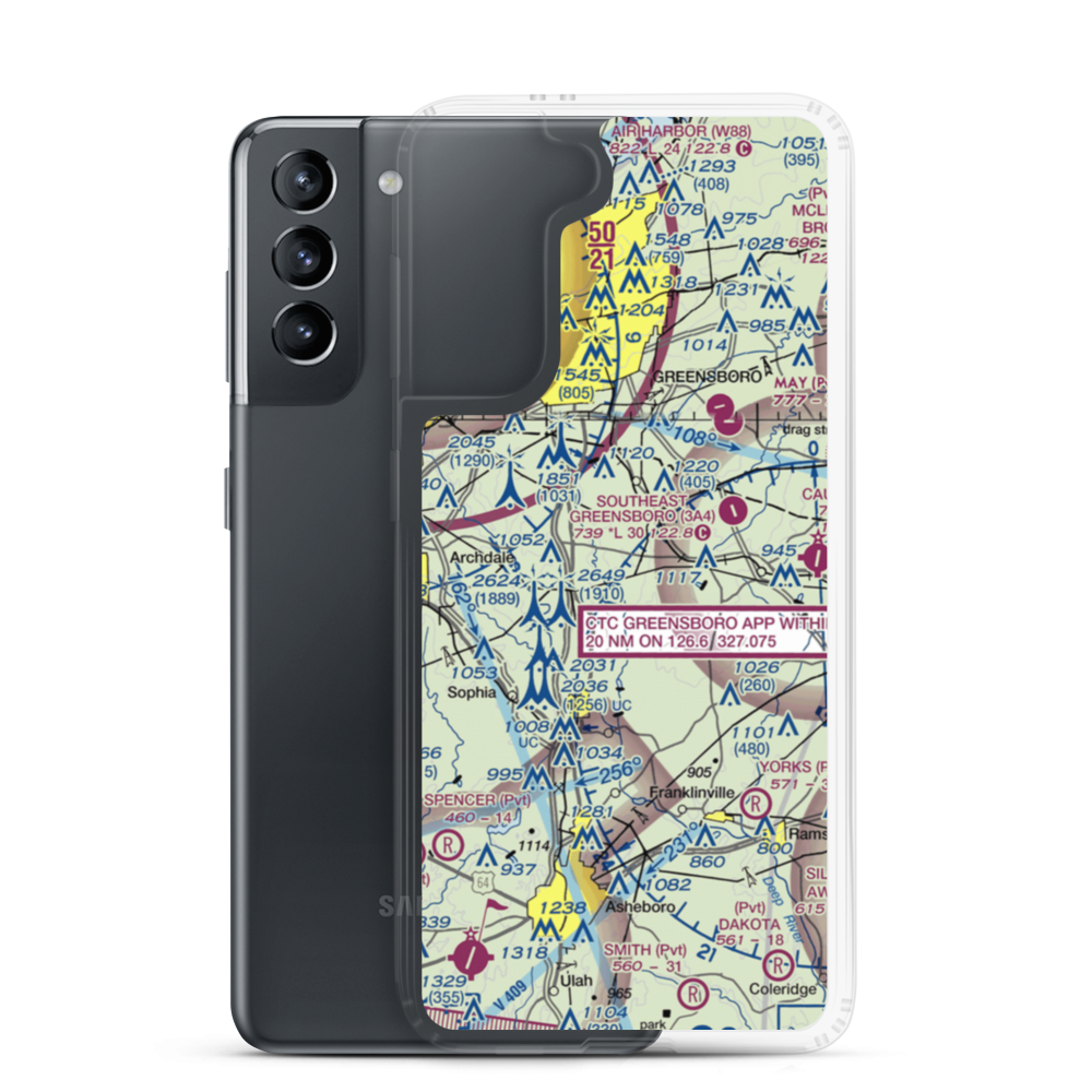 Fields Airport (64NC) VFR Sectional Samsung Case Samsung Galaxy S21 model shown