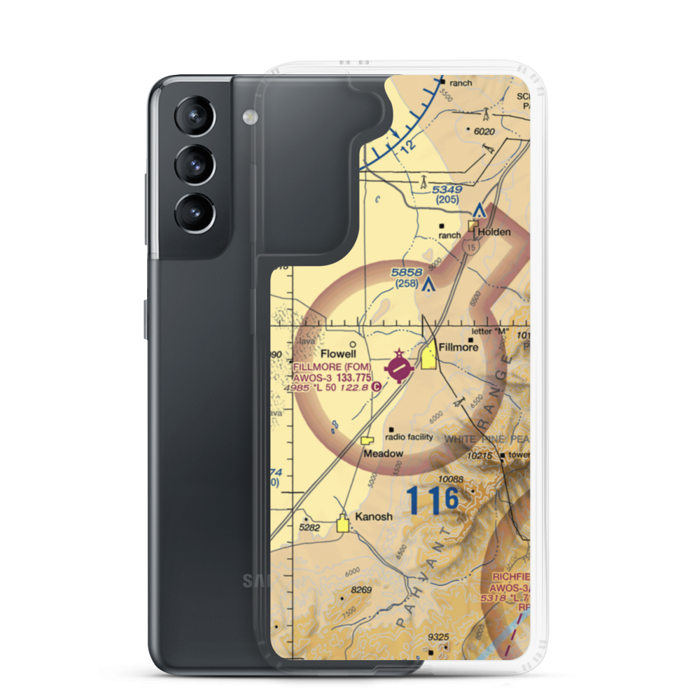 Fillmore Municipal Airport (FOM) VFR Sectional Samsung Case Samsung Galaxy S21 model shown