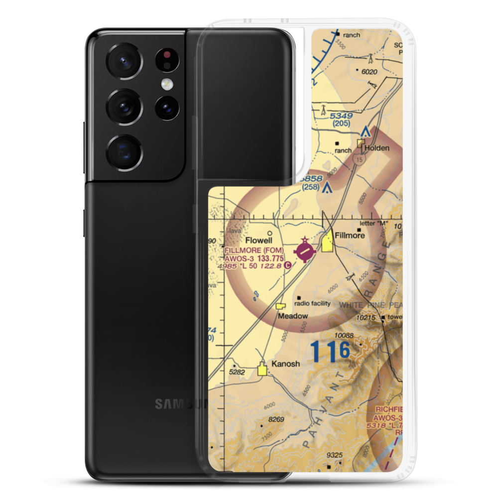 Fillmore Municipal Airport (FOM) VFR Sectional Samsung Case Samsung Galaxy S21 Ultra model shown