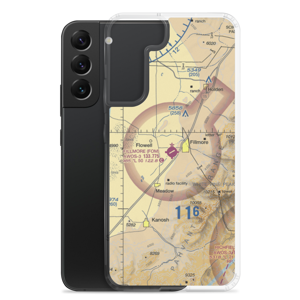 Fillmore Municipal Airport (FOM) VFR Sectional Samsung Case Samsung Galaxy S22 Plus model shown