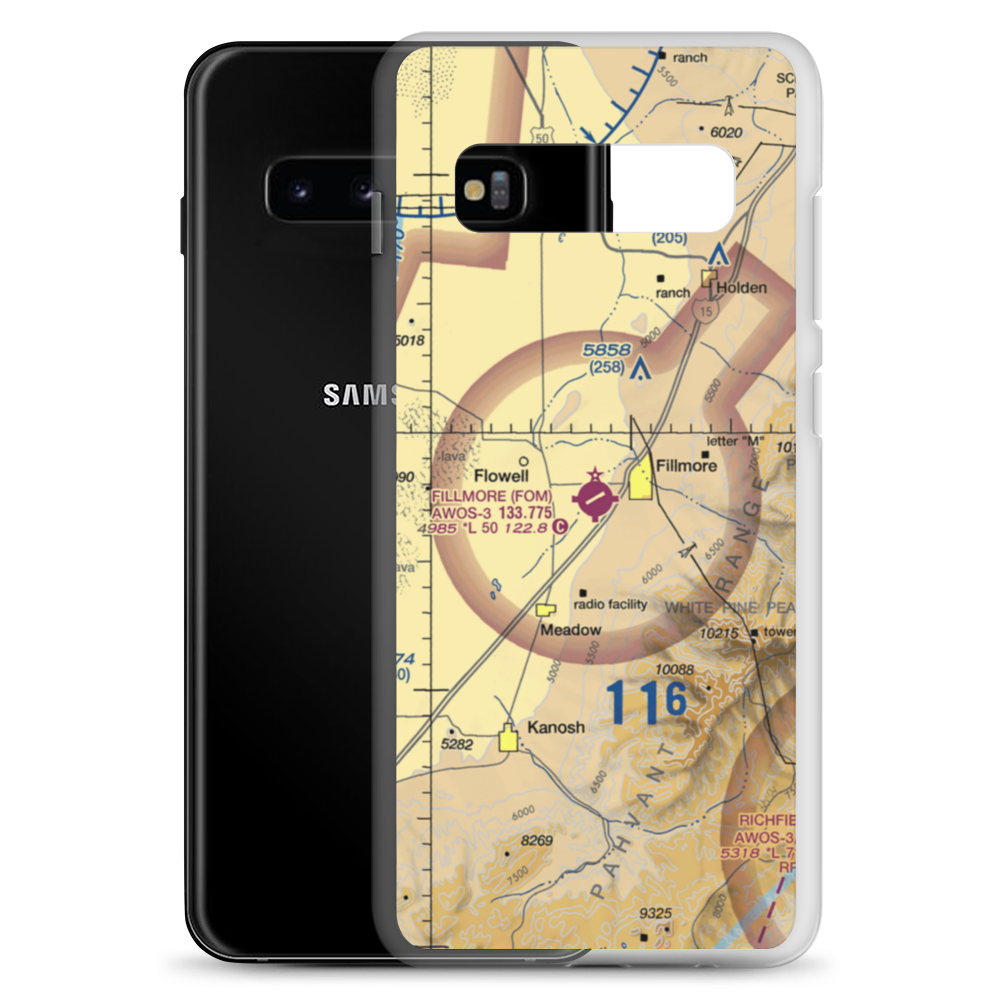 Fillmore Municipal Airport (FOM) VFR Sectional Samsung Case Samsung Galaxy S10+ model shown