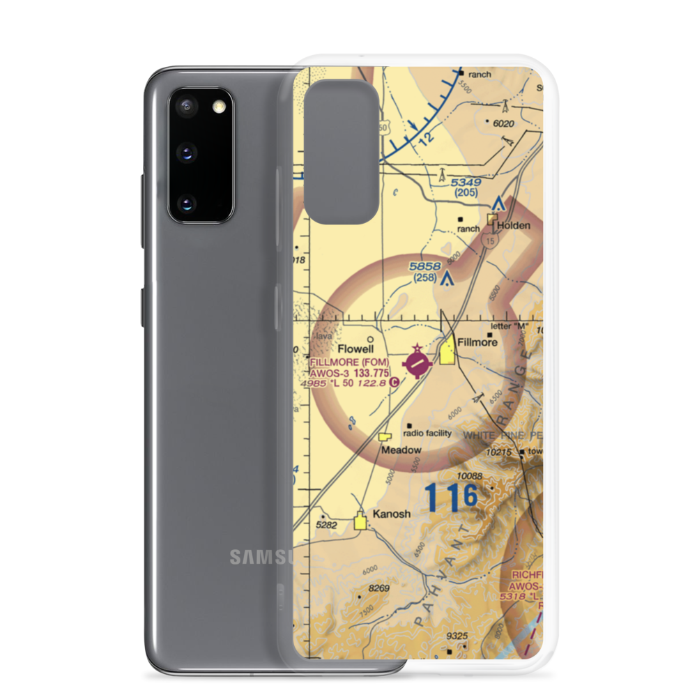 Fillmore Municipal Airport (FOM) VFR Sectional Samsung Case Samsung Galaxy S20 model shown
