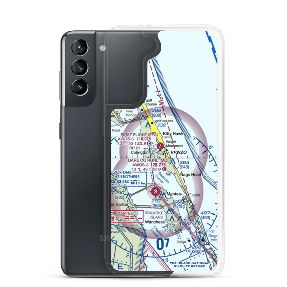 First Flight Airport (FFA) VFR Sectional Samsung Case Samsung Galaxy S21 model shown