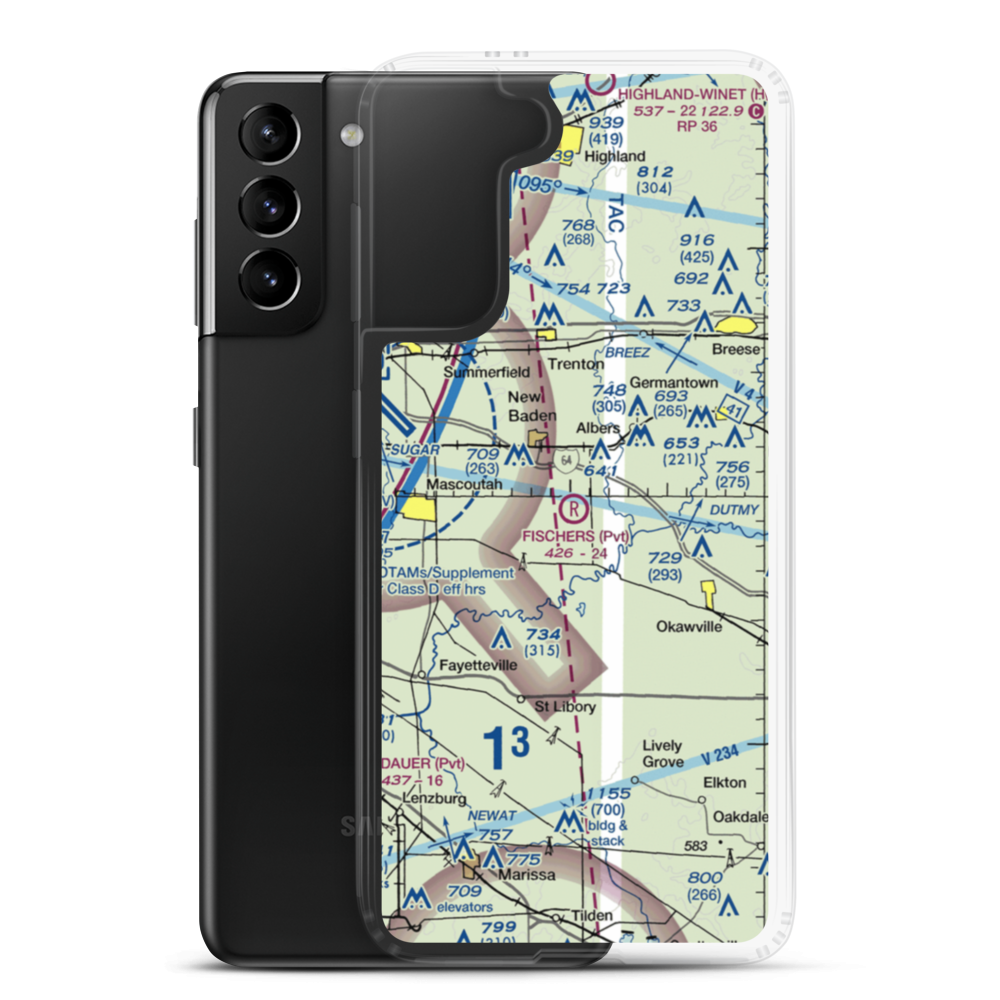 Fischer's RLA Restricted Landing Area (6LL6) VFR Sectional Samsung Case Samsung Galaxy S21 Plus model shown