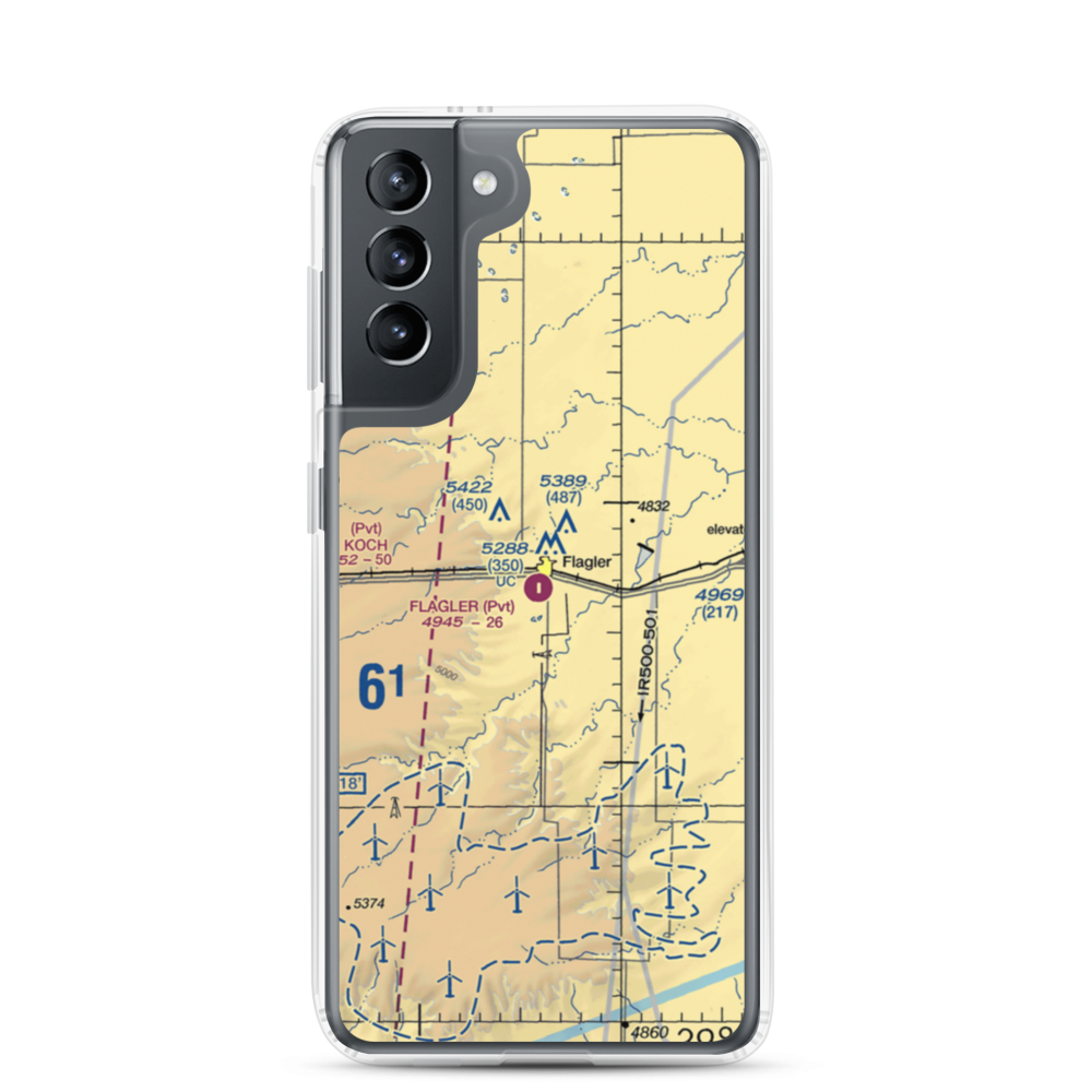 Flagler Aerial Spraying Inc Airport (CO00) VFR Sectional Samsung Case Samsung Galaxy S21 model shown