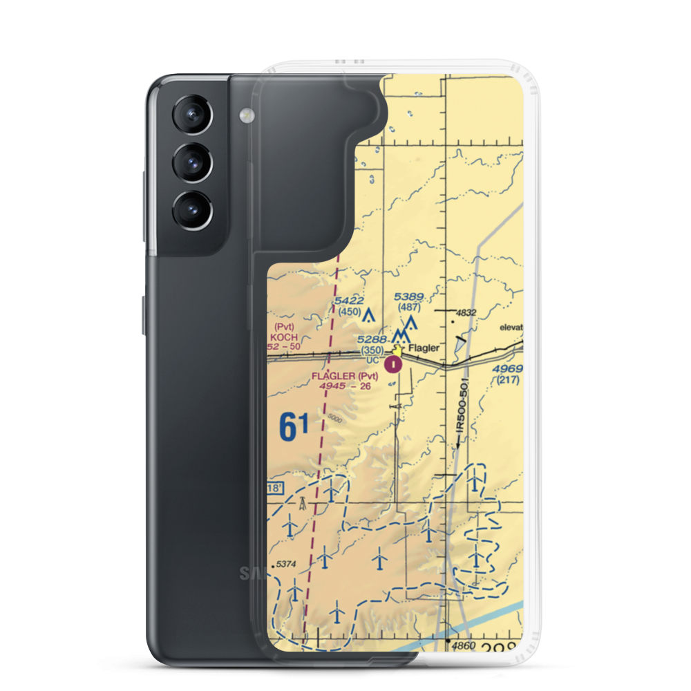 Flagler Aerial Spraying Inc Airport (CO00) VFR Sectional Samsung Case Samsung Galaxy S21 model shown