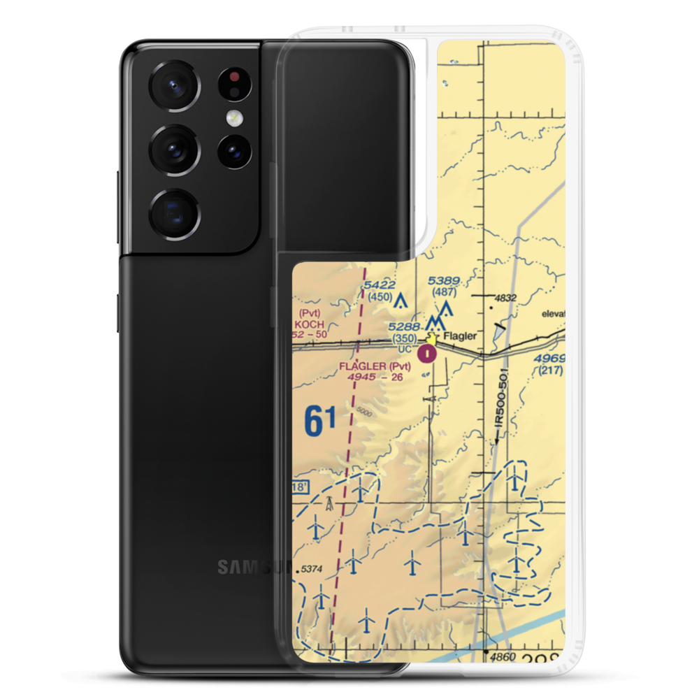 Flagler Aerial Spraying Inc Airport (CO00) VFR Sectional Samsung Case Samsung Galaxy S21 Ultra model shown