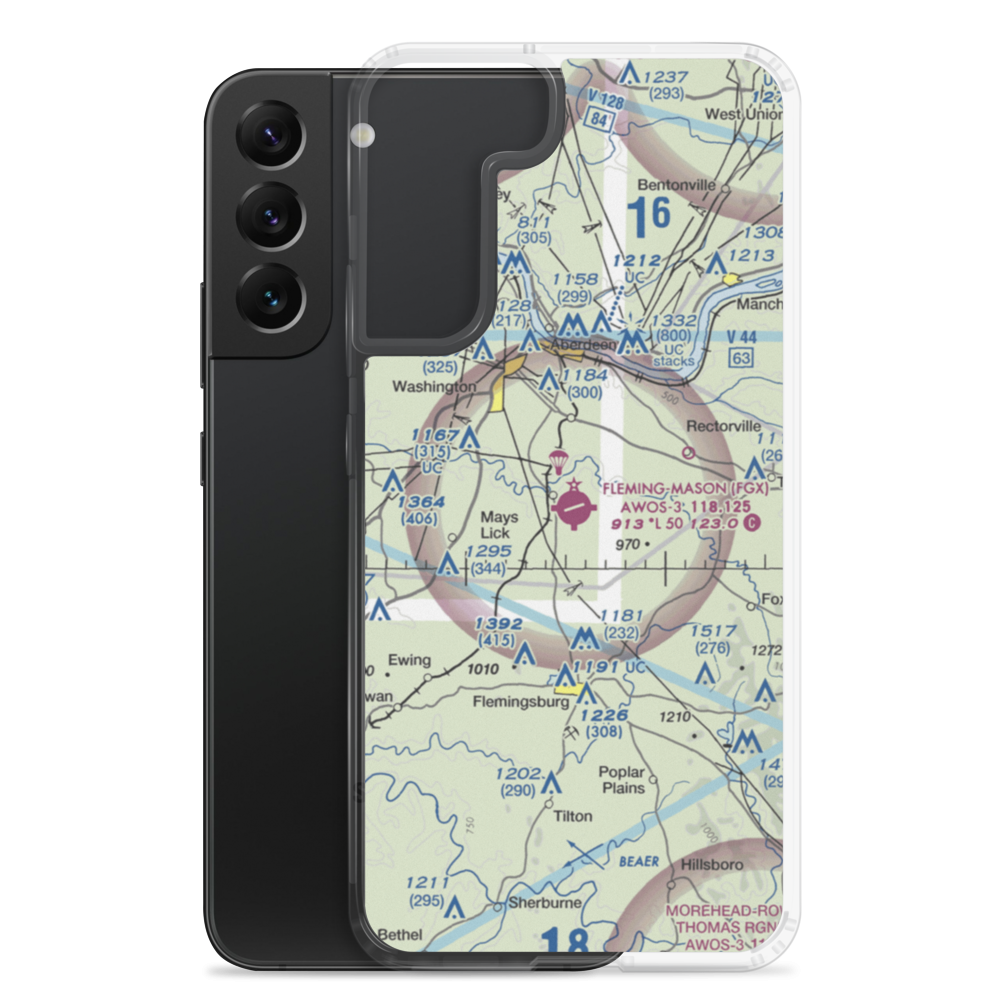 Fleming Mason Airport (FGX) VFR Sectional Samsung Case Samsung Galaxy S22 Plus model shown
