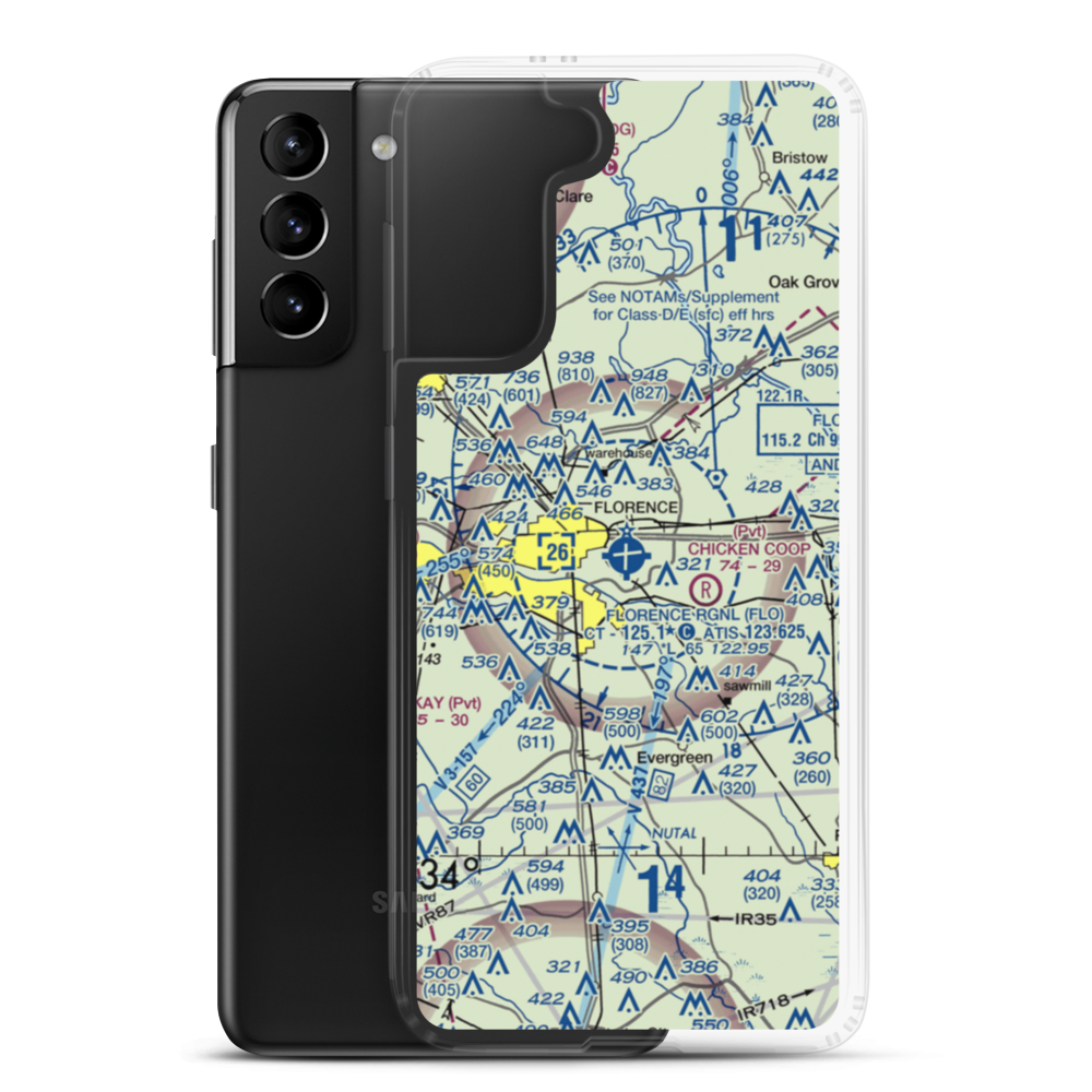 Florence Regional Airport (FLO) VFR Sectional Samsung Case Samsung Galaxy S21 Plus model shown