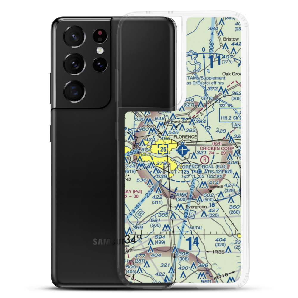 Florence Regional Airport (FLO) VFR Sectional Samsung Case Samsung Galaxy S21 Ultra model shown