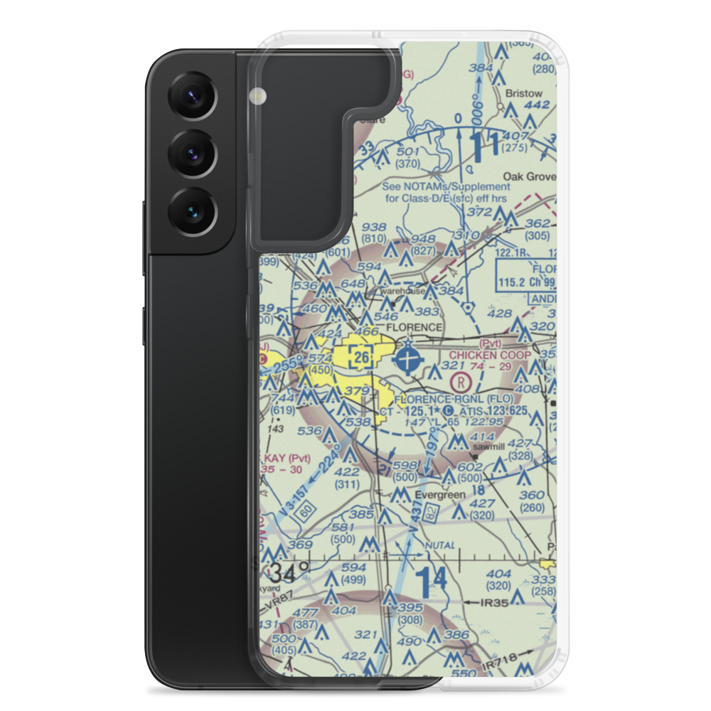 Florence Regional Airport (FLO) VFR Sectional Samsung Case Samsung Galaxy S22 Plus model shown