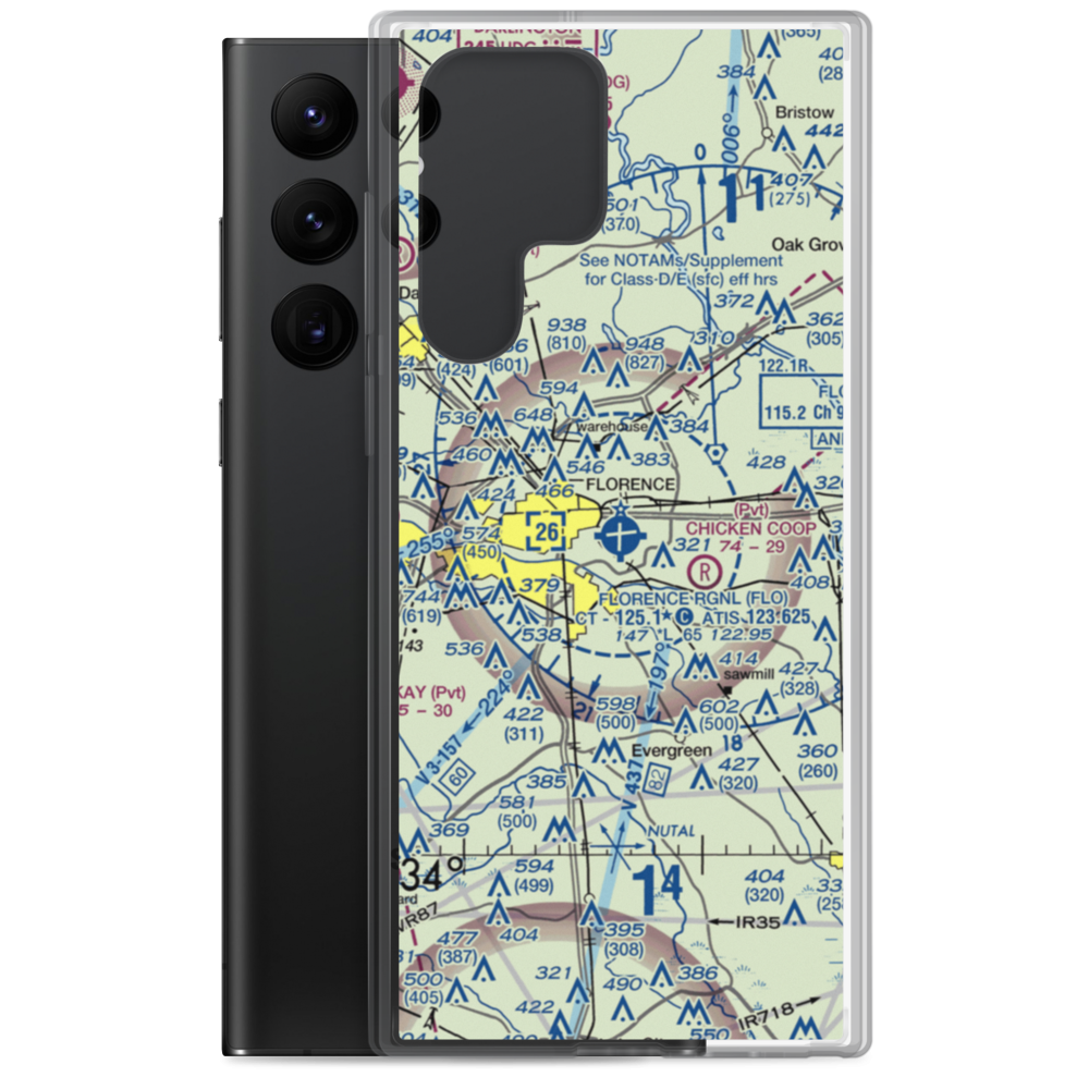 Florence Regional Airport (FLO) VFR Sectional Samsung Case Samsung Galaxy S22 Ultra model shown