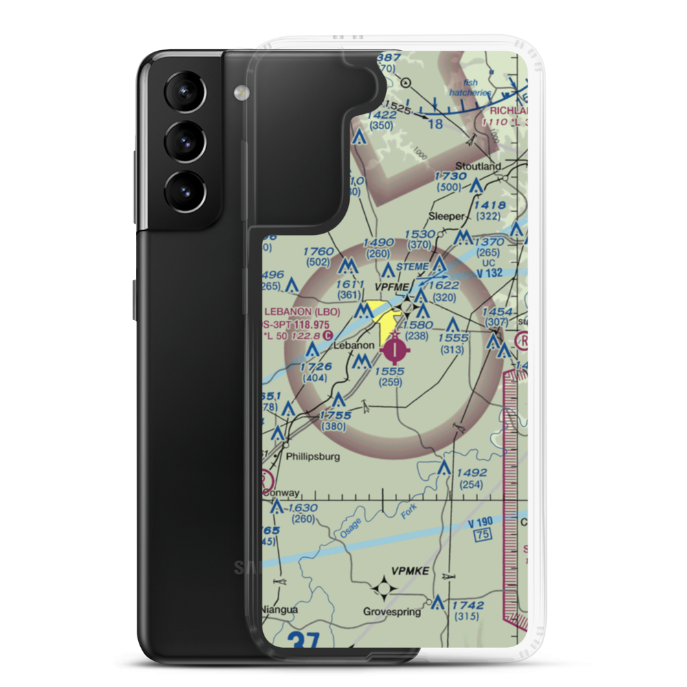 Floyd W. Jones Lebanon Airport (LBO) VFR Sectional Samsung Case Samsung Galaxy S21 Plus model shown