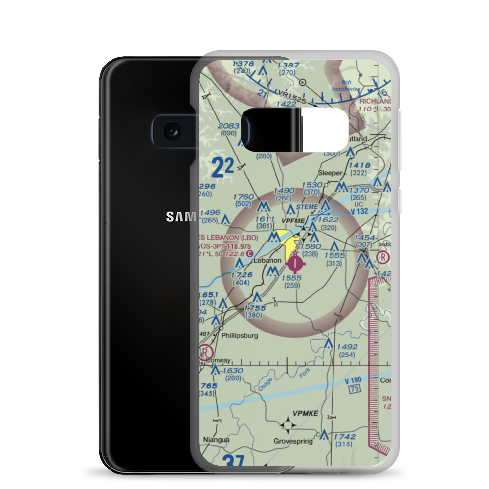 Floyd W. Jones Lebanon Airport (LBO) VFR Sectional Samsung Case Samsung Galaxy S10e model shown