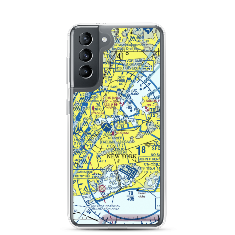 Flushing Airport (FLU) VFR Sectional Samsung Case Samsung Galaxy S21 model shown