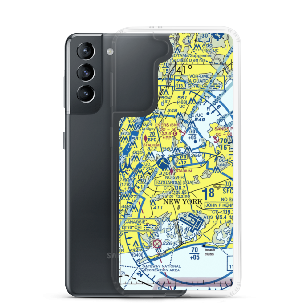 Flushing Airport (FLU) VFR Sectional Samsung Case Samsung Galaxy S21 model shown
