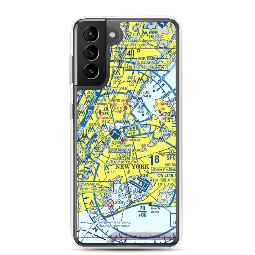 Flushing Airport (FLU) VFR Sectional Samsung Case Samsung Galaxy S21 Plus model shown