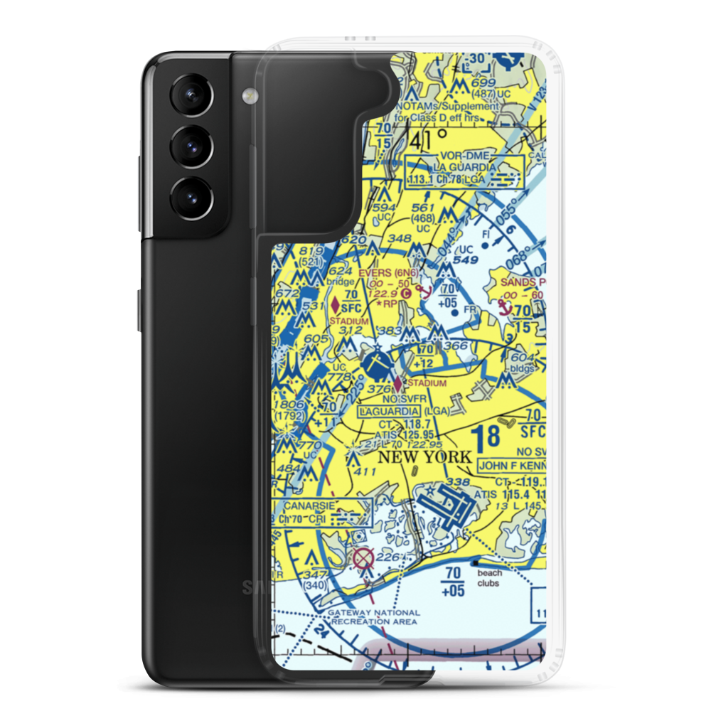 Flushing Airport (FLU) VFR Sectional Samsung Case Samsung Galaxy S21 Plus model shown