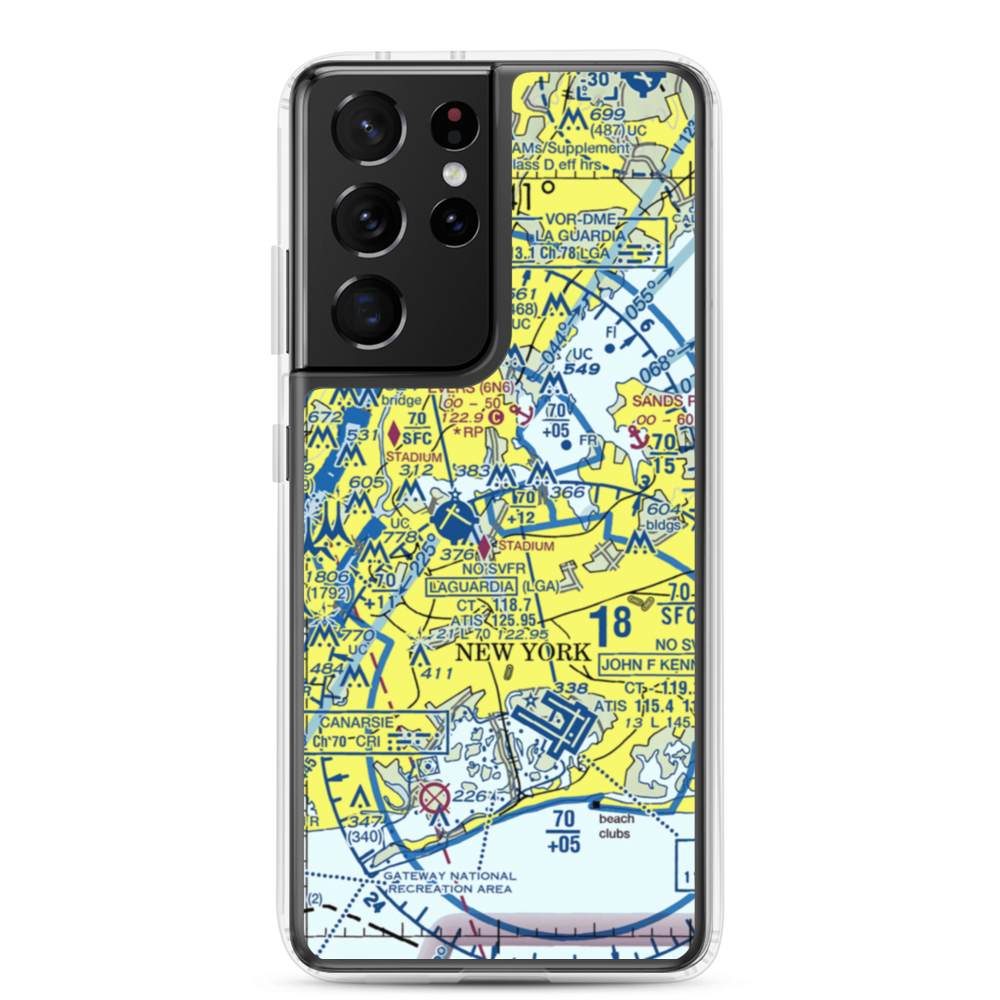 Flushing Airport (FLU) VFR Sectional Samsung Case Samsung Galaxy S21 Ultra model shown