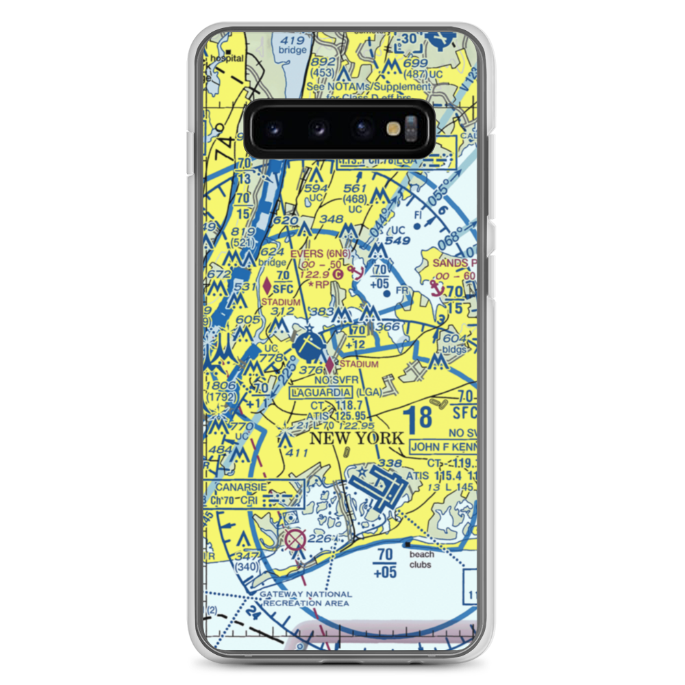 Flushing Airport (FLU) VFR Sectional Samsung Case Samsung Galaxy S10+ model shown