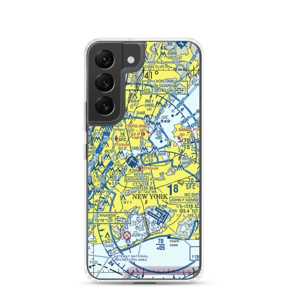 Flushing Airport (FLU) VFR Sectional Samsung Case Samsung Galaxy S22 model shown