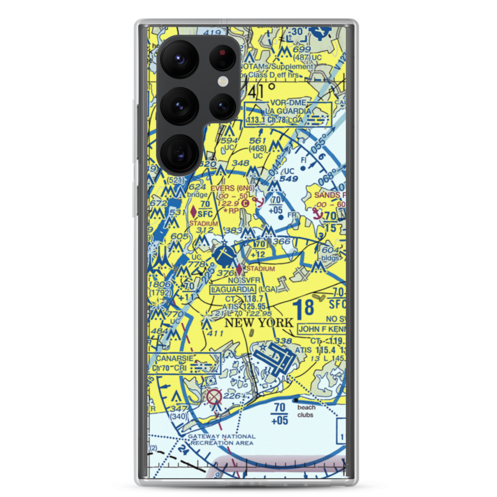 Flushing Airport (FLU) VFR Sectional Samsung Case Samsung Galaxy S22 Ultra model shown