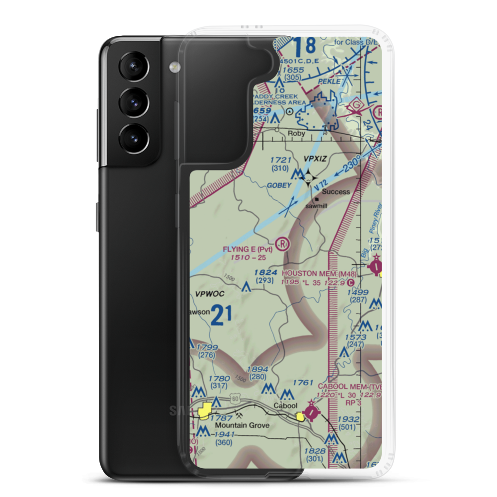 Flying 'E' Airport (6MO3) VFR Sectional Samsung Case Samsung Galaxy S21 Plus model shown