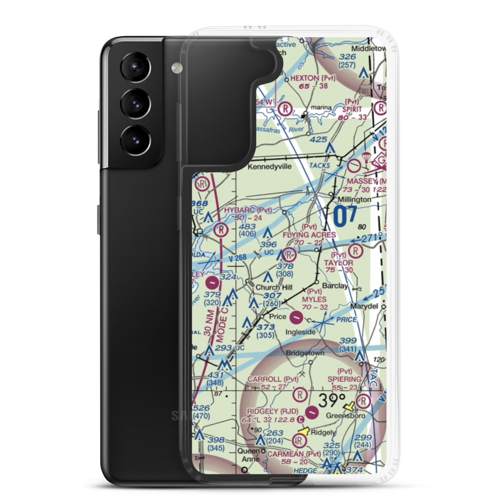 Flying Acres Airport (MD70) VFR Sectional Samsung Case Samsung Galaxy S21 Plus model shown
