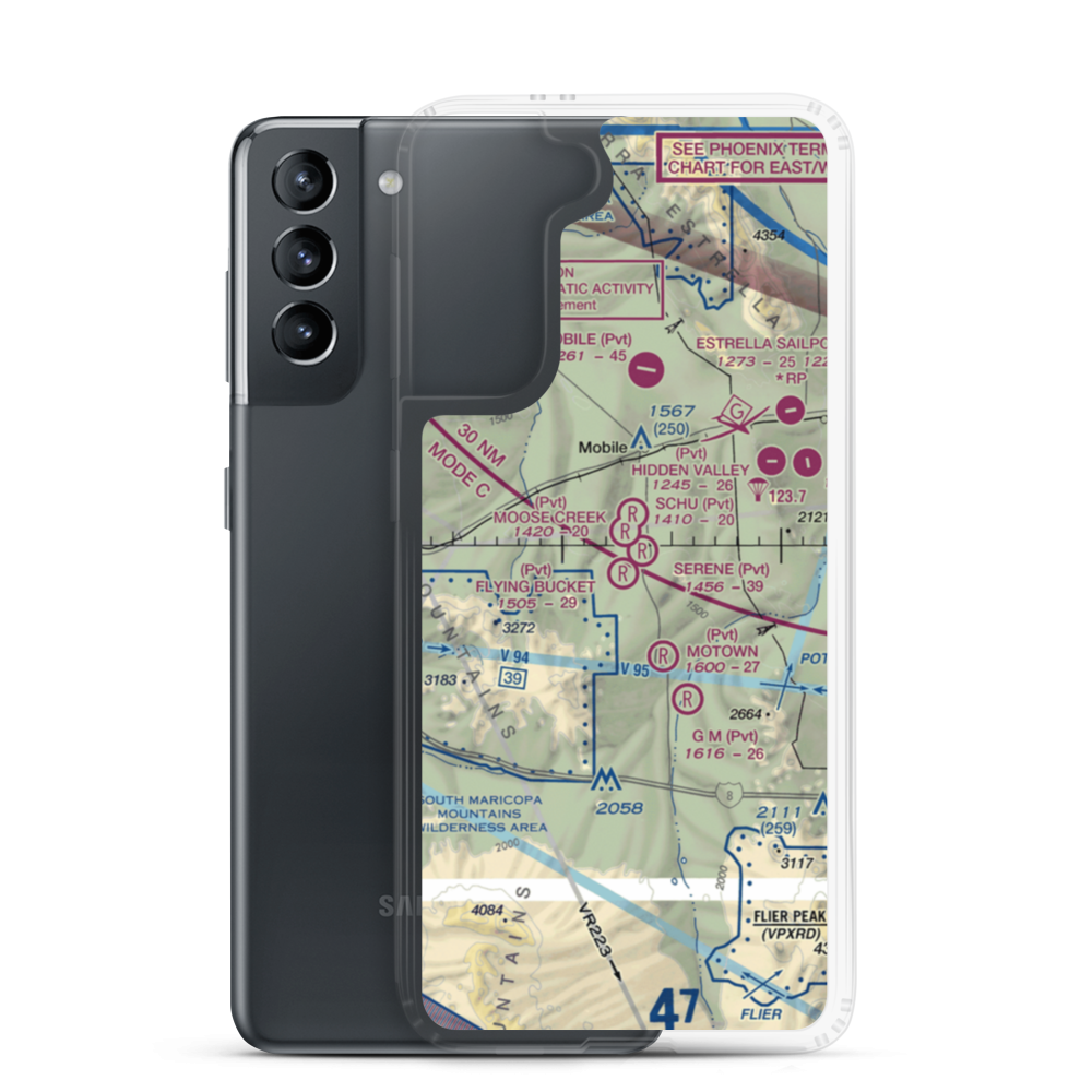 Flying Bucket Ranch Airport (0AZ4) VFR Sectional Samsung Case Samsung Galaxy S21 model shown