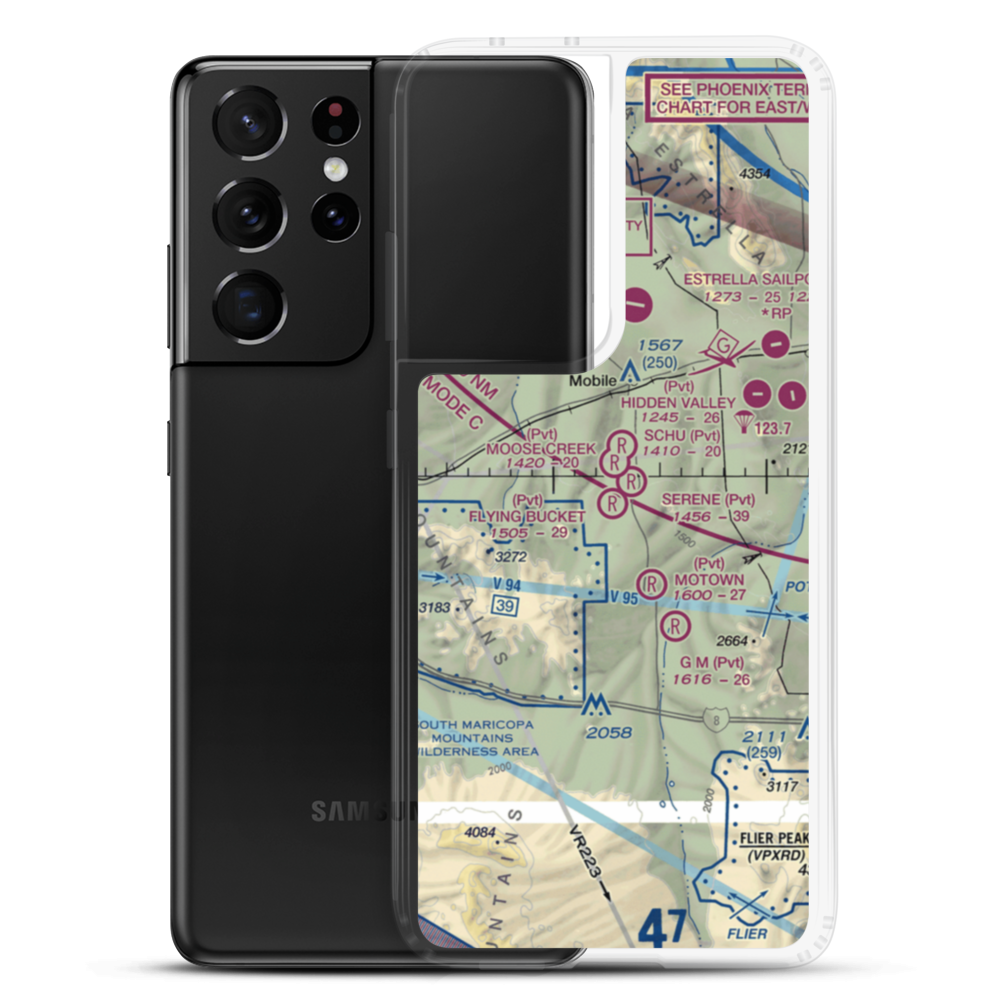 Flying Bucket Ranch Airport (0AZ4) VFR Sectional Samsung Case Samsung Galaxy S21 Ultra model shown