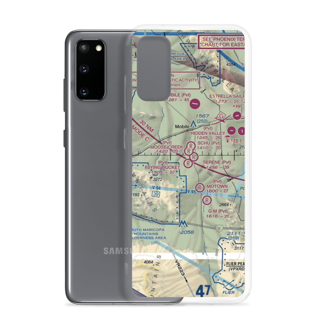 Flying Bucket Ranch Airport (0AZ4) VFR Sectional Samsung Case Samsung Galaxy S20 model shown
