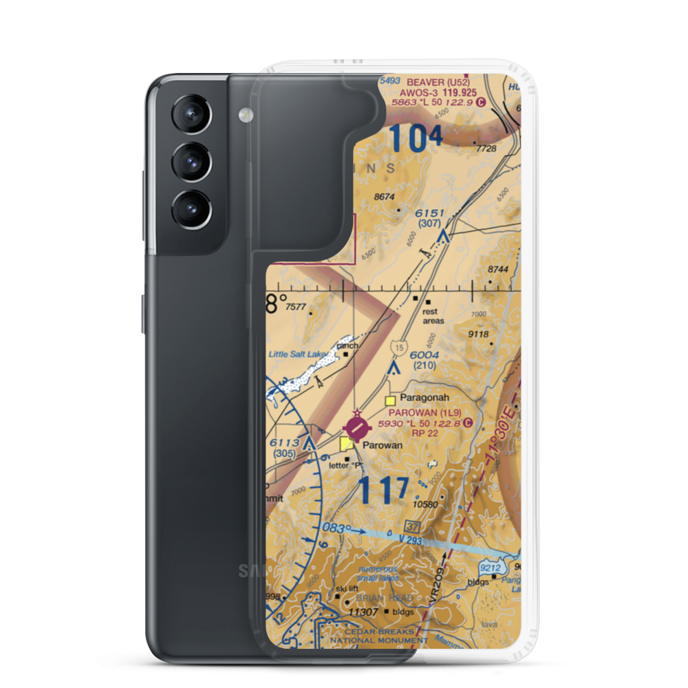 Flying Cal Ute Rancheros Airport (UT15) VFR Sectional Samsung Case Samsung Galaxy S21 model shown