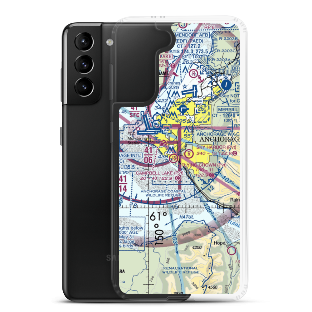 Flying Crown Airport (AK12) VFR Sectional Samsung Case Samsung Galaxy S21 Plus model shown