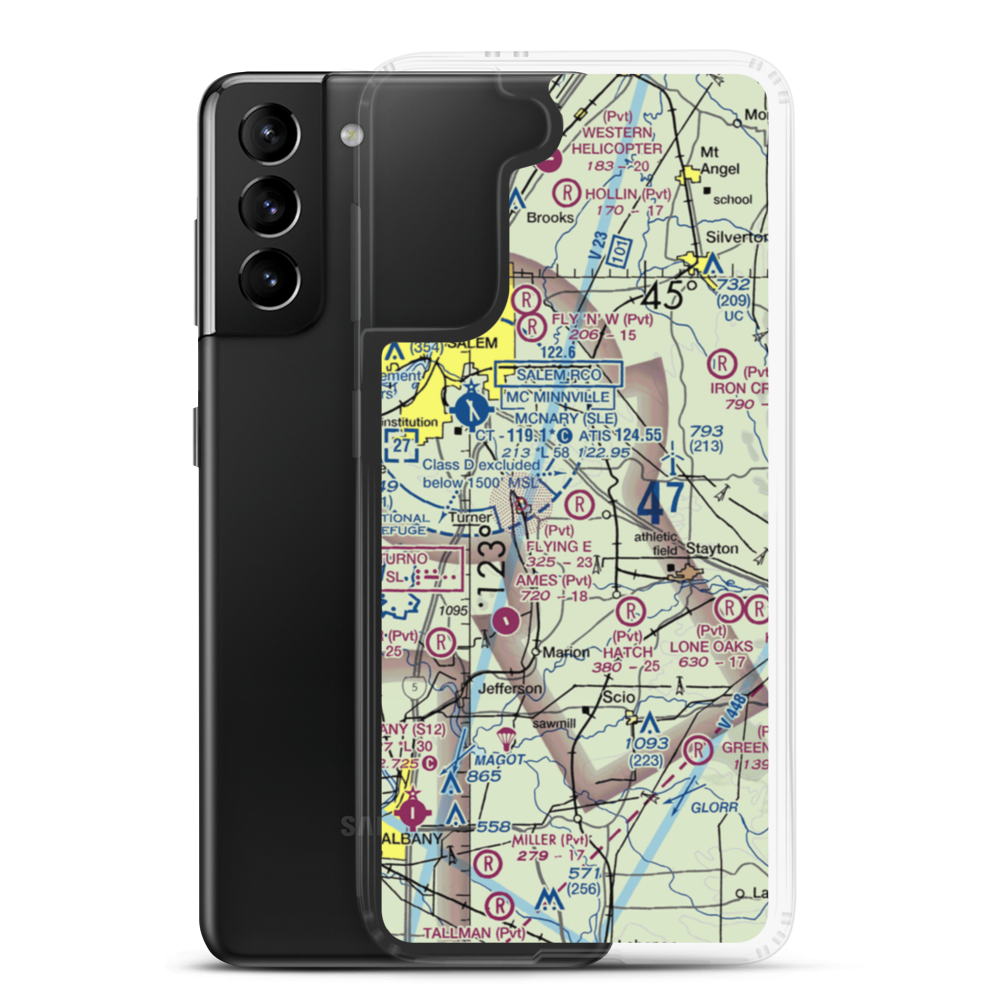 Flying E Airport (OR25) VFR Sectional Samsung Case Samsung Galaxy S21 Plus model shown