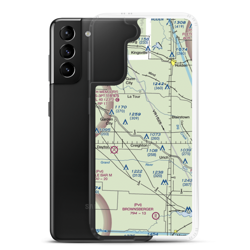 Flying G Airport (0MO1) VFR Sectional Samsung Case Samsung Galaxy S21 Plus model shown