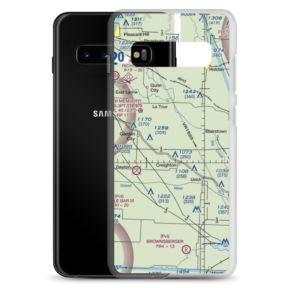 Flying G Airport (0MO1) VFR Sectional Samsung Case Samsung Galaxy S10+ model shown