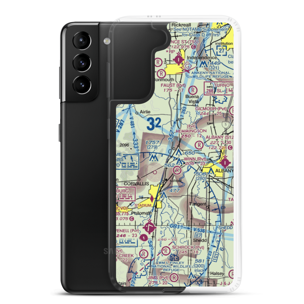 Flying Tom Airport (OR39) VFR Sectional Samsung Case Samsung Galaxy S21 Plus model shown