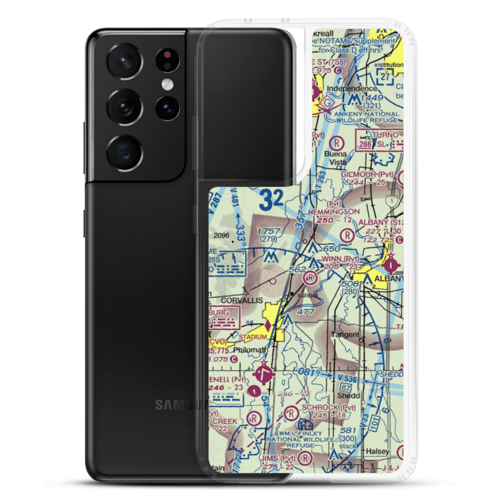 Flying Tom Airport (OR39) VFR Sectional Samsung Case Samsung Galaxy S21 Ultra model shown