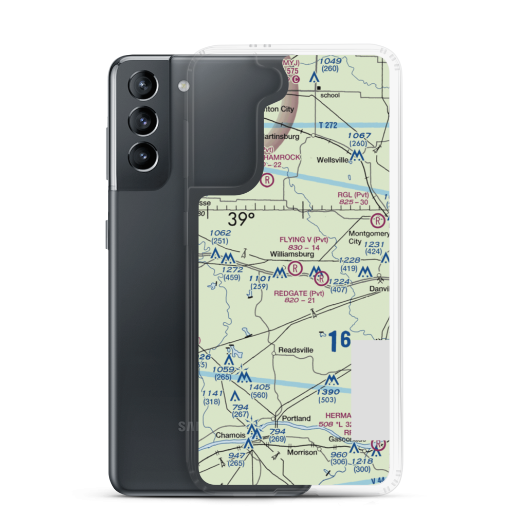 Flying V Ranch Airport (10MO) VFR Sectional Samsung Case Samsung Galaxy S21 model shown