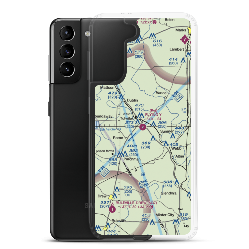 Flying Y Service Airport (MS41) VFR Sectional Samsung Case Samsung Galaxy S21 Plus model shown
